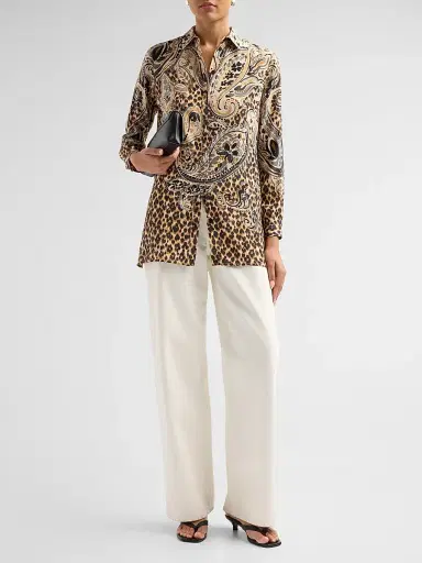 Etro Women's Paisley Leopard Print Silk Shirt | Thumbnail 2 Etro Women's Paisley Leopard Print Silk Shirt | Thumbnail 2