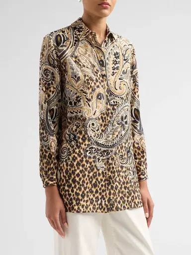 Etro Women's Paisley Leopard Print Silk Shirt | Thumbnail 4 Etro Women's Paisley Leopard Print Silk Shirt | Thumbnail 4