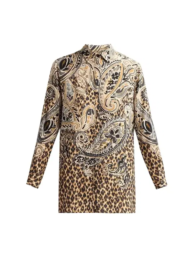 Etro Women's Pasiley Leopard Print Silk Shirt - Printed Beige