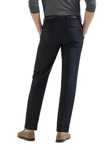 Brunello Cucinelli Men's Super 150s Virgin Wool Four Season Batavia Trousers - Black | Thumbnail 3