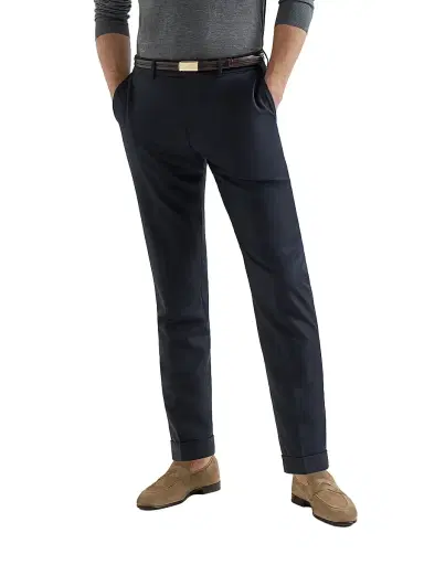 Brunello Cucinelli Men's Super 150s Virgin Wool Four Season Batavia Trousers - Black | Thumbnail 5