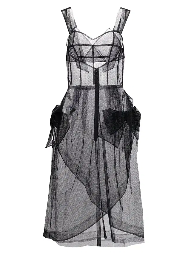 Maison Margiela Women's Mesh Bow Back Midi-Dress - Black