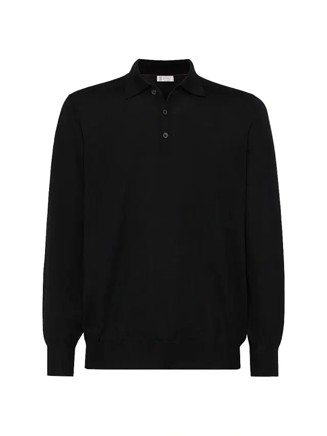 Brunello Cucinelli Men's Lightweight Knit Polo Shirt - Black