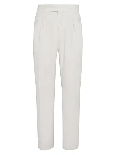 Brunello Cucinelli Men's Sea Island Cotton Narrow Wale Corduroy Tuxedo Trousers - Milk - Size 34 | Thumbnail 1