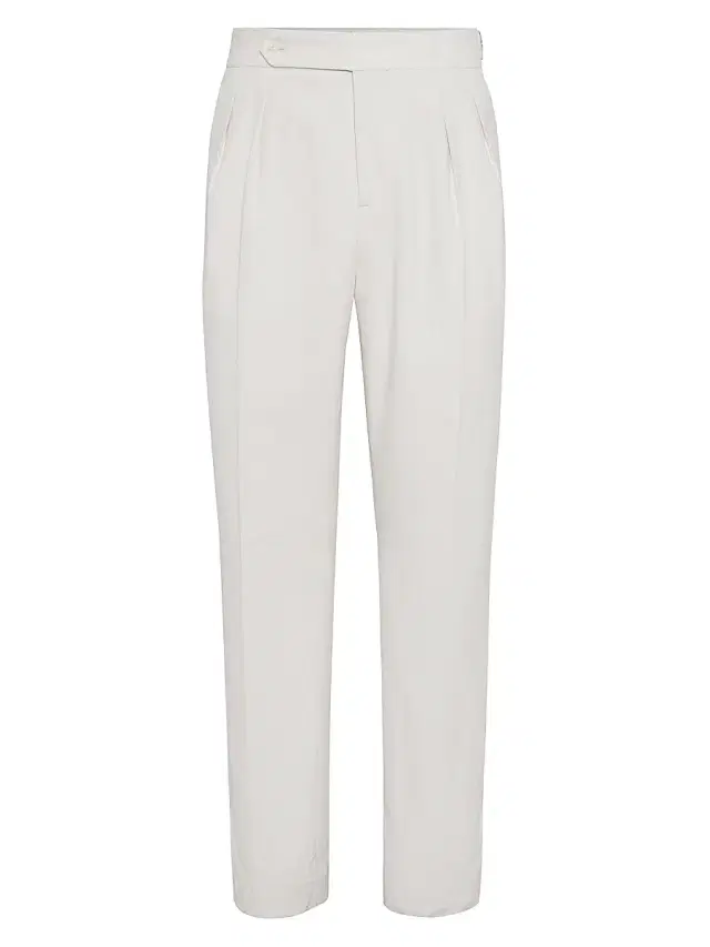 Brunello Cucinelli Men's Sea Island Cotton Narrow Wale Corduroy Tuxedo Trousers - Milk - Size 34
