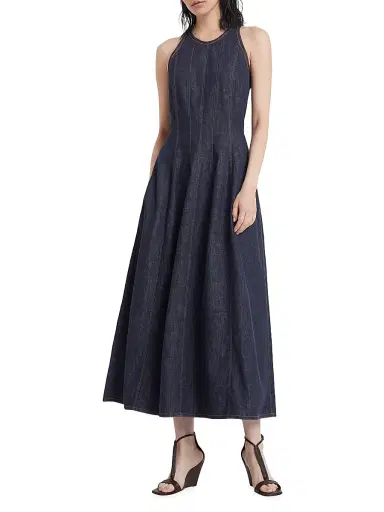 Brunello Cucinelli Women's Lightweight Wet Effect Denim Dress with Shiny Trims - Denim | Thumbnail 2