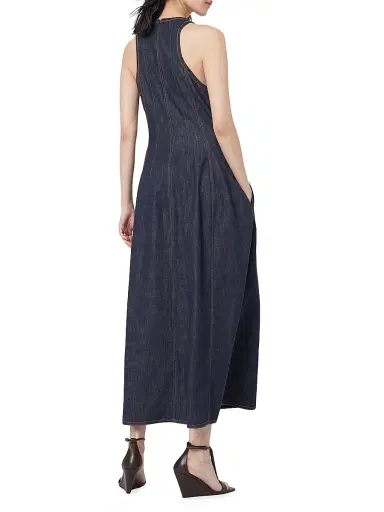 Brunello Cucinelli Women's Lightweight Wet Effect Denim Dress with Shiny Trims - Denim | Thumbnail 3