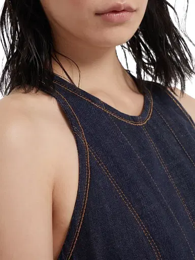 Brunello Cucinelli Women's Lightweight Wet Effect Denim Dress with Shiny Trims - Denim | Thumbnail 4