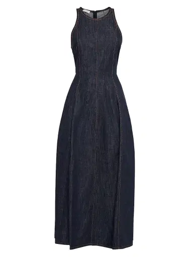 Brunello Cucinelli Women's Lightweight Wet Effect Denim Dress with Shiny Trims - Denim | Thumbnail 1