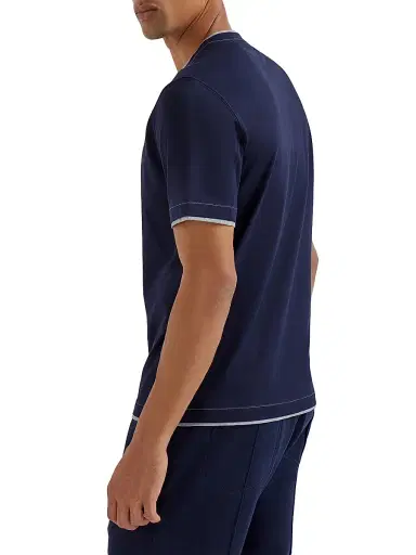 Brunello Cucinelli Men's Cotton Jersey Crewneck T-Shirt with Logo - Cobalt | Thumbnail 3 Brunello Cucinelli Men's Cotton Jersey Crewneck T-Shirt with Logo - Cobalt | Thumbnail 3