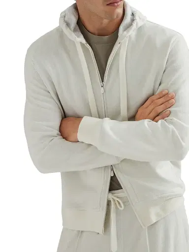 Brunello Cucinelli Men's Cashmere Blend French Terry Double Cloth Sweatshirt - Off White | Thumbnail 5 Brunello Cucinelli Men's Cashmere Blend French Terry Double Cloth Sweatshirt - Off White | Thumbnail 5