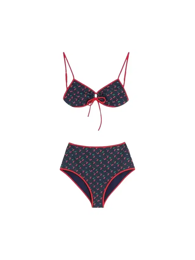 Valentino Garavani Women's Lycra Bikini with Cherryfic Print - Navy Cherry Red