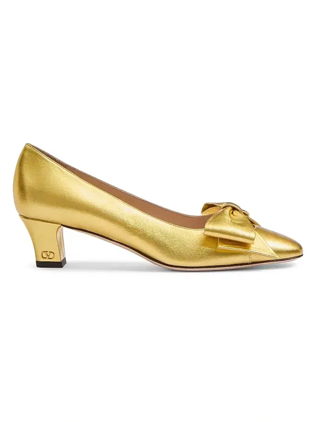 Valentino Garavani Women's Bowow Pumps in 25MM Laminated Nappa Leather - Antique Gold