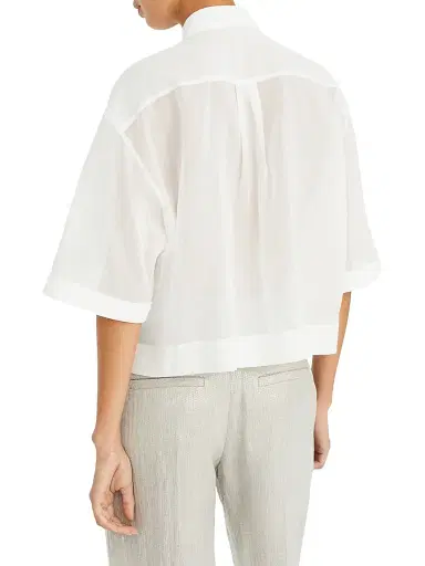 Brunello Cucinelli Women's Cotton Organza Shirt With Shiny Tab | Thumbnail 3 Brunello Cucinelli Women's Cotton Organza Shirt With Shiny Tab | Thumbnail 3