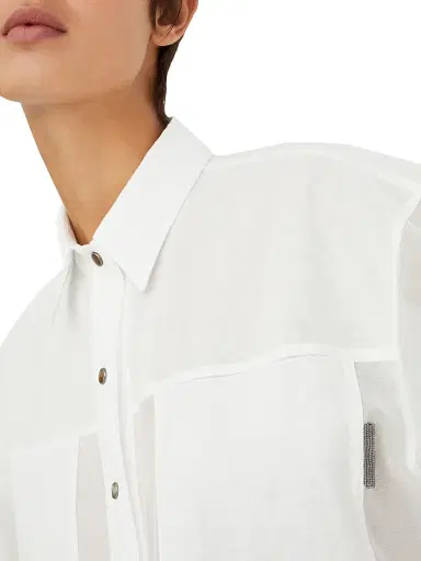 Brunello Cucinelli Women's Cotton Organza Shirt With Shiny Tab | Thumbnail 4 Brunello Cucinelli Women's Cotton Organza Shirt With Shiny Tab | Thumbnail 4
