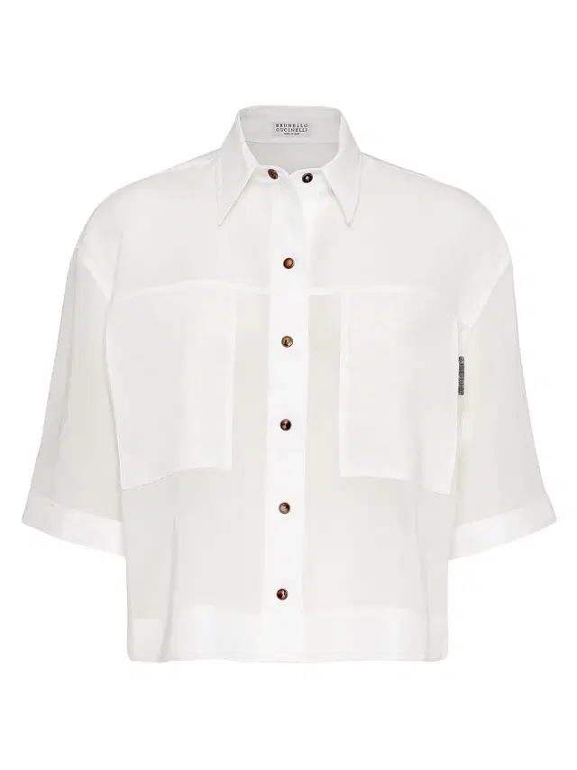 Brunello Cucinelli Women's Cotton Organza Shirt With Shiny Tab
