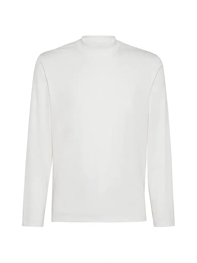 Brunello Cucinelli Men's Cotton Jersey Mock Neck Long Sleeve T-Shirt - Off White