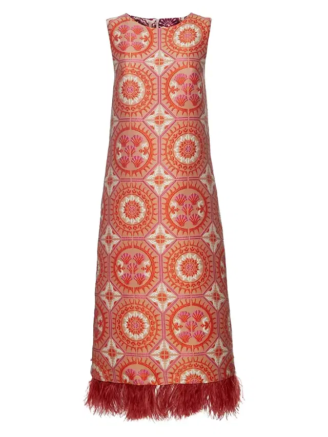 Women's Column Dress with Feathers
