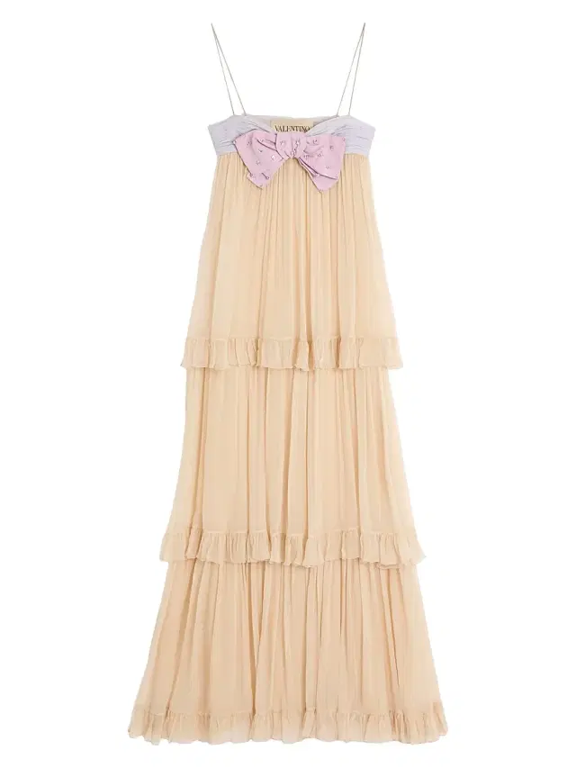 Valentino Garavani Women's Embroidered Long Dress in Crepponne Chiffon - Natural