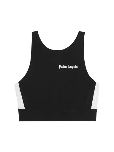 Palm Angels Women's Training Striped Logo Crop Top - Black White | Thumbnail 1 Palm Angels Women's Training Striped Logo Crop Top - Black White | Thumbnail 1