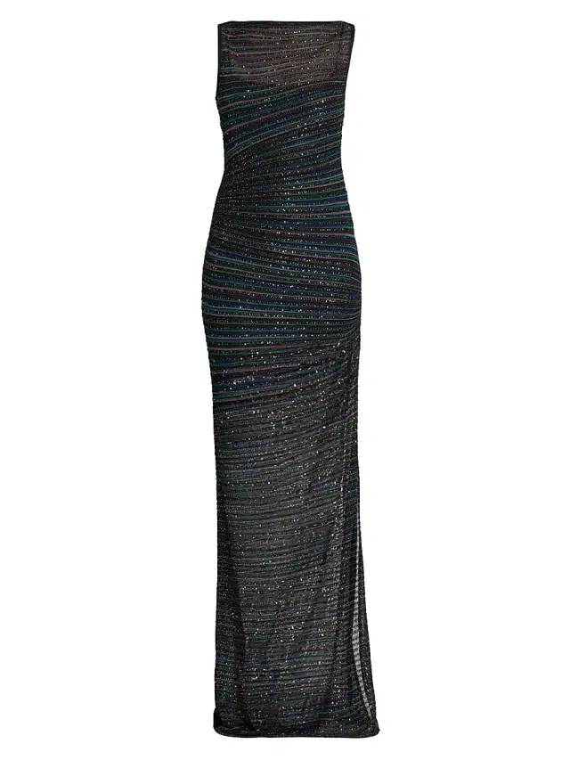 Missoni Women's Metallic Striped Knit Gown - Multicolor Black Green Blue