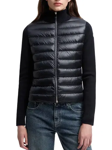 Moncler Women's Padded Down Knit Wool Cardigan - Navy Blue - Size Large | Thumbnail 2