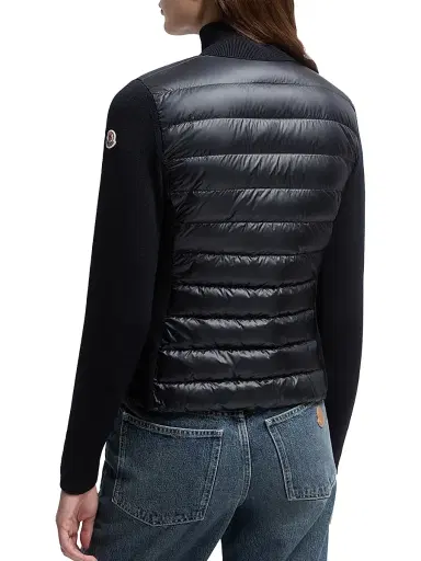 Moncler Women's Padded Down Knit Wool Cardigan - Navy Blue - Size Large | Thumbnail 3