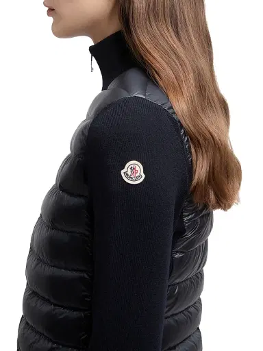 Moncler Women's Padded Down Knit Wool Cardigan - Navy Blue - Size Large | Thumbnail 4