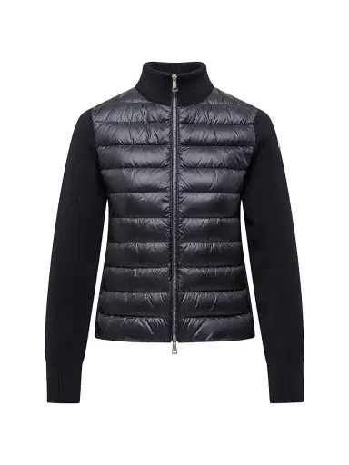 Moncler Women's Padded Down Knit Wool Cardigan - Navy Blue - Size Large | Thumbnail 1
