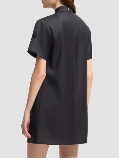 Moncler Women's V-Neck Mini Dress in Wool Gabardine - Dark Blue | Thumbnail 3