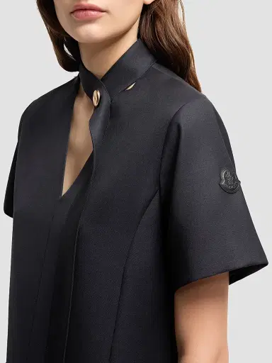 Moncler Women's V-Neck Mini Dress in Wool Gabardine - Dark Blue | Thumbnail 4