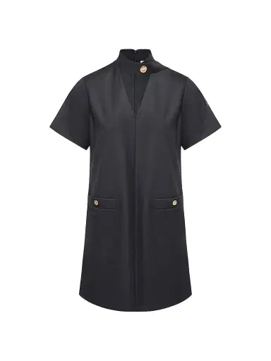 Moncler Women's V-Neck Mini Dress in Wool Gabardine - Dark Blue | Thumbnail 1