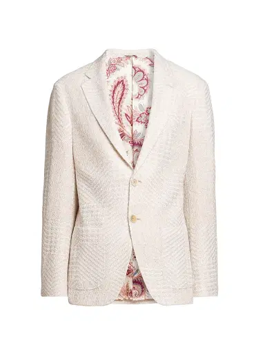 Etro Men's J-Cream Textured Patchwork Wool-Blend Knit Blazer | Thumbnail 1