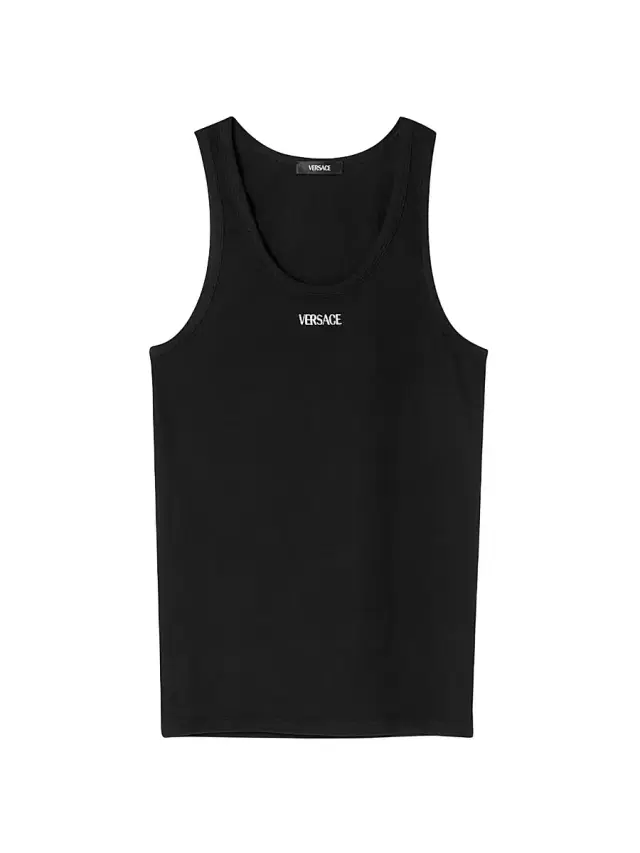Versace Men's Logo Cotton-Blend Tank - Black