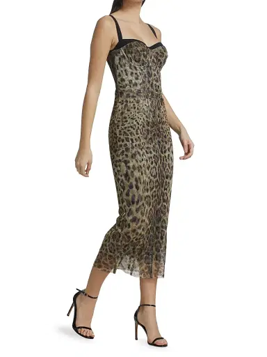 Dolce & Gabbana Women's Leopard-Print Tulle Pencil Midi Dress - Leopard | Thumbnail 4