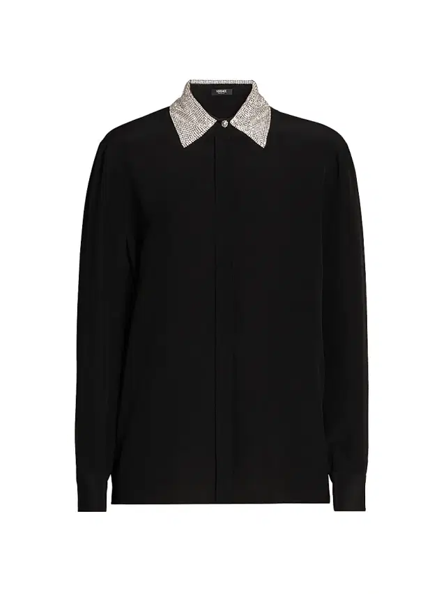 Versace Women's Crystal-Embellished Silk Shirt - Black