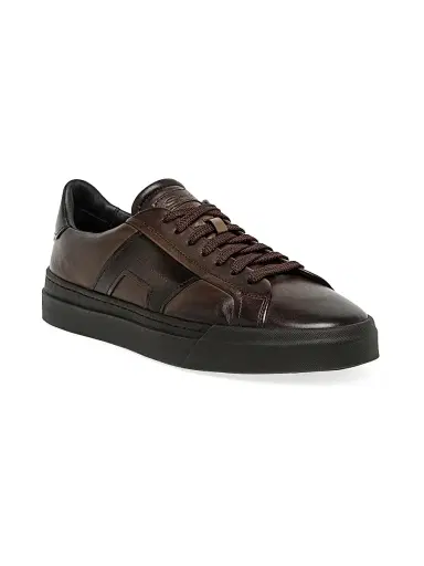 Santoni Men's Double Buckle Leather Sneakers - Dark Brown | Thumbnail 2 Santoni Men's Double Buckle Leather Sneakers - Dark Brown | Thumbnail 2