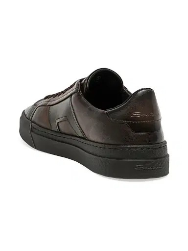Santoni Men's Double Buckle Leather Sneakers - Dark Brown | Thumbnail 3 Santoni Men's Double Buckle Leather Sneakers - Dark Brown | Thumbnail 3