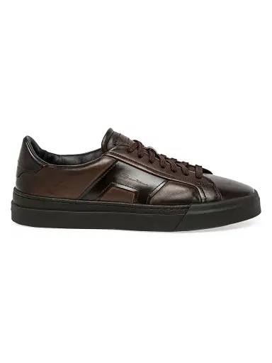 Santoni Men's Double Buckle Leather Sneakers - Dark Brown | Thumbnail 1 Santoni Men's Double Buckle Leather Sneakers - Dark Brown | Thumbnail 1