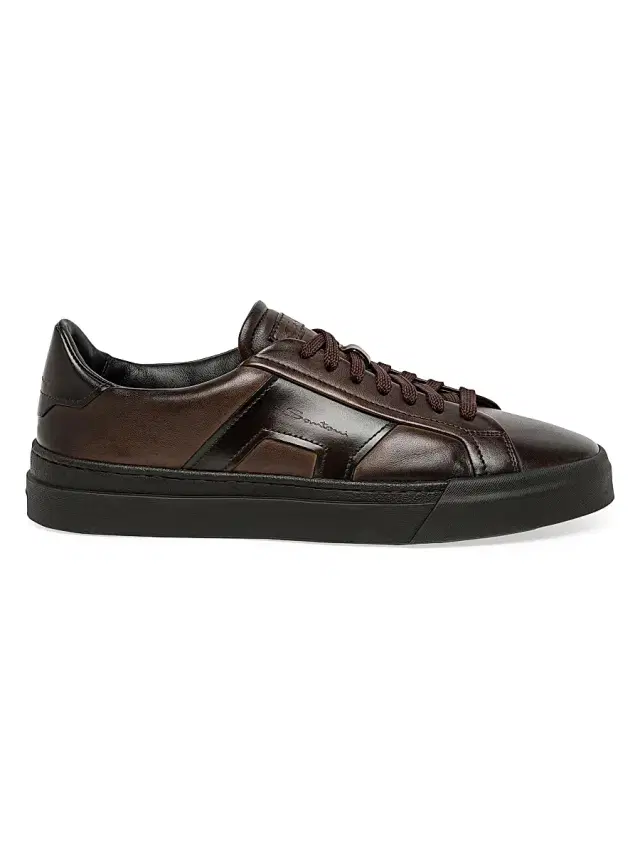 Santoni Men's Double Buckle Leather Sneakers - Dark Brown