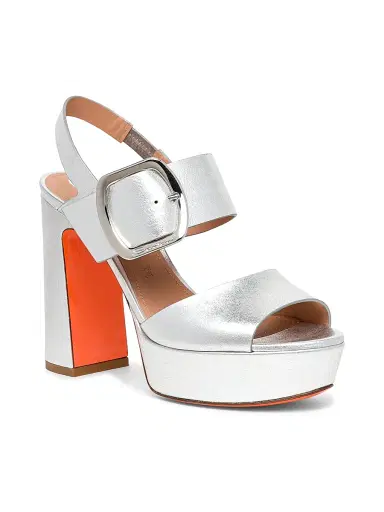 Santoni Women's Metallic Leather Buckle Platform Sandals - Silver - Size 11 | Thumbnail 2
