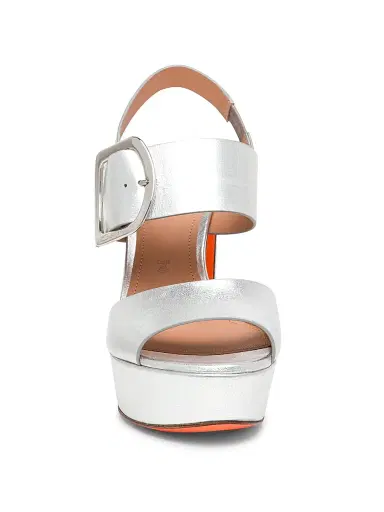 Santoni Women's Metallic Leather Buckle Platform Sandals - Silver - Size 11 | Thumbnail 3