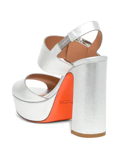 Santoni Women's Metallic Leather Buckle Platform Sandals - Silver - Size 11 | Thumbnail 4