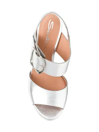 Santoni Women's Metallic Leather Buckle Platform Sandals - Silver - Size 11 | Thumbnail 5