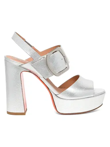 Santoni Women's Metallic Leather Buckle Platform Sandals - Silver - Size 11 | Thumbnail 1