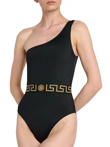 Versace Women's Logo One-Shoulder One-Piece Swimsuit - Black - Size XS | Thumbnail 6