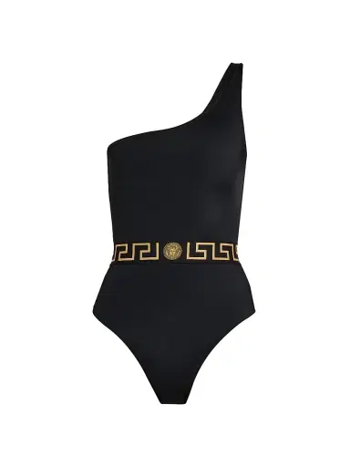 Versace Women's Logo One-Shoulder One-Piece Swimsuit - Black - Size XS | Thumbnail 1