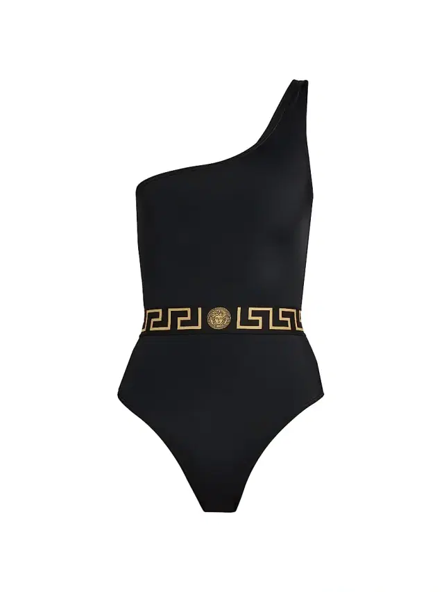 Versace Women's Logo One-Shoulder One-Piece Swimsuit - Black