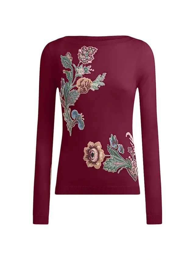 Etro Women's Embroidered Wool-Blend Sweater - Melanzana Scurissimo