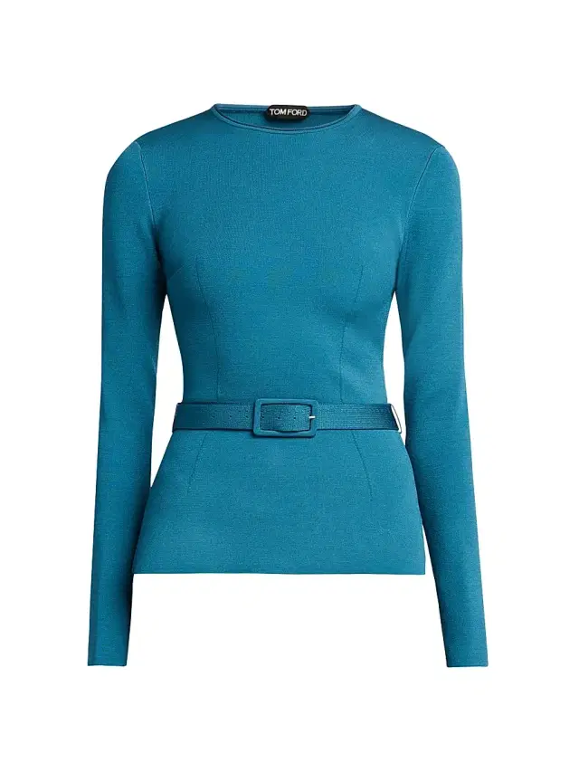 TOM FORD Women's Knit Belted Long-Sleeve Top - Deep Teal